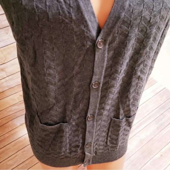 Tasso Elba Dark Gray Button Sweater Vest Men's Large L 100% Cotton Fall Winter - Picture 2 of 7